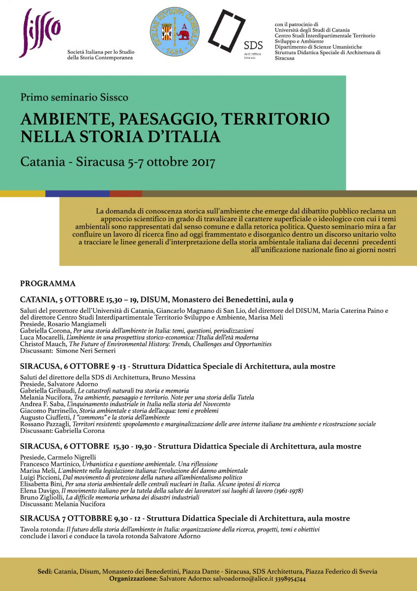 AMBIENTE, PAESAGGIO, TERRITORIO NELLA STORIA D'ITALIA - (Catania - Siracusa 5-7 Ottobre 2017)